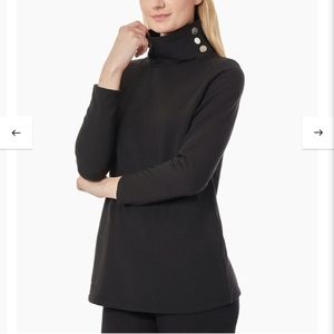 NWT JONES NEW YORK button Detail Fleece Turtleneck Tunic.  Black size small